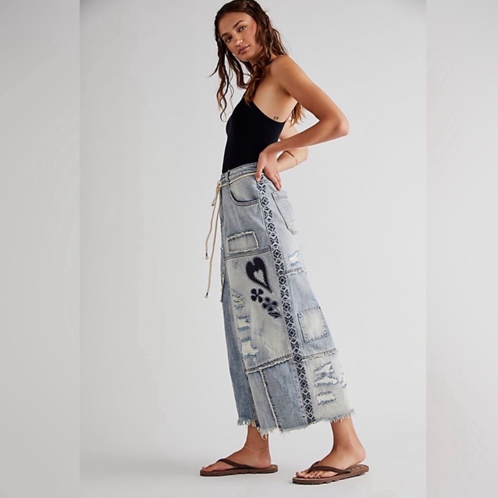 We the Free by Free People Maxed out Denim Patchwork Maxi Skirt